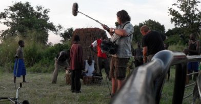 Recording drums on an M/S pole in northern Uganda
