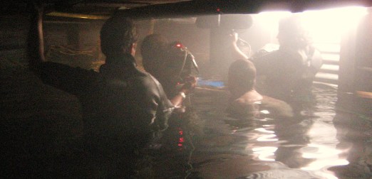 In the Pinewood underwater stage on a sinking set!